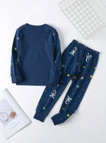Young Boy Blue Astronaut Print Comfortable Pajama Set - Navy Blue - View 2