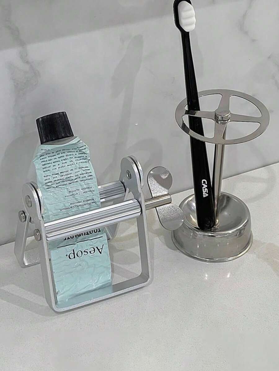 1 件不锈钢牙刷架牙膏架架子浴室收纳架独立式文具化妆刷收纳家居浴室装饰秋季装饰返校 - 銀色 - 查看 1