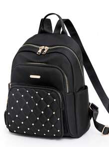 Mochila De Moda Para Damas De Tela Oxford, Estilo Versátil - Negro - Ver 1