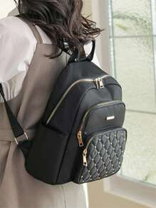 Mochila De Moda Para Damas De Tela Oxford, Estilo Versátil - Negro - Ver 2
