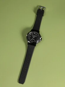 Conjunto De Reloj De Silicona Y Pulsera Para Hombres - Negro - Ver 4