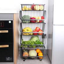 LIVINGANDHOME Living And Home 3/4/5 Layer Kitchen Organizer Shelf, Rolling Wire Basket Trolley, Stackable Metal Rack For Effortless Fruit And Vegetable Storage - 黑色 - 查看 9