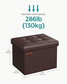SONGMICS Small Folding Storage Ottoman, Foot Rest Stool, Cube Footrest, Synthetic Leather, 12.2 X 16.1 X 12.2 Inches, 286 Lb Capacity, For Living Room, Bedroom, Dorm - 棕色 - 查看 4