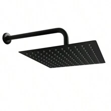 Ducha Chuveiro Inox Quadrado 20x20 Preto Fosco Parede Banheiro Area Externa Piscina Suporte Redondo - Preto - Visão 5
