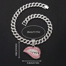 1pc Hip Hop Rhinestone Decor Lip Charm Necklace For Men Women For Daily Decoration, For Jewelry Gift And Party