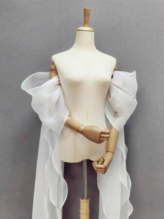 1pc White Organza Bridal Arm Long Sleeve With Ribbon, 2pcs White Bubble Sleeves, And 1pc Detachable Black Decorative Sleeve For Brides Autumn Accessories