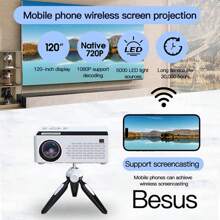 Besus J12C Mate Mini Projector 5000 Lumens ,Manual Keystone Correction Portable Native 720P With 2.4G WIFI,Support 1080P Portable Projector Movie Projector Compatible With TV Stick Smartphone/USB/AV, Indoor & Outdoor Use,Support Iphone And Android Phone - Black and White - View 2
