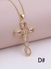 1 Peça de colar de pingente de cruz de Zircônia Cúbica Multicolorido em forma de olho com micro pavê de luxo, feito em Cobre e banhado em Ouro 18K, Joia de Colar Feminina