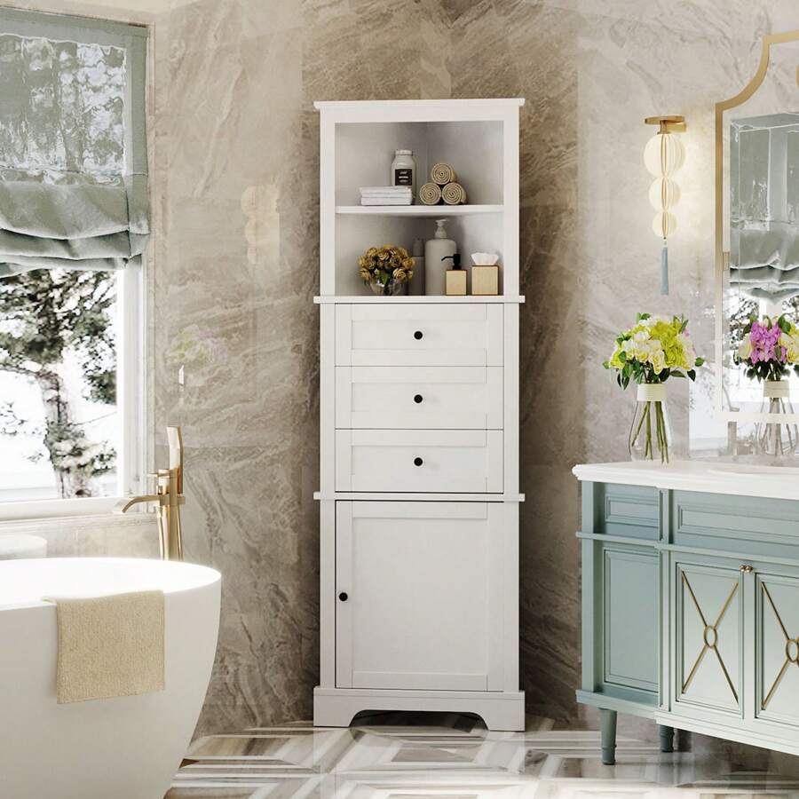 Tall Corner Cabinet, Corner Storage Cabinet With Doors And Adjustable Shelves, Freestanding Corner Cabinet For Bathroom, Kitchen, Living Room - White - View 1