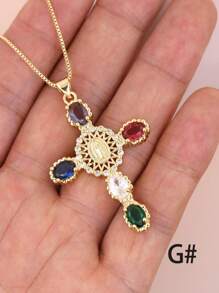 1 Peça Colar com Pingente em Forma de Olho Multicolorido com Microincrustações de CZ, Joias de Cobre Banhadas a Ouro 18K para Mulheres