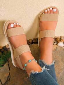 Sandálias De Praia Femininas De Primavera/verão Fashion, Elegantes E Casuais Com Sola Grossa, Leves E Anti-derrapantes - Caqui - Visão 3