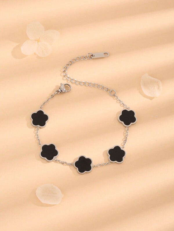 1pc Fashionable Five-Leaf Floral Bracelet, Korean Style, Suitable For Daily Wear