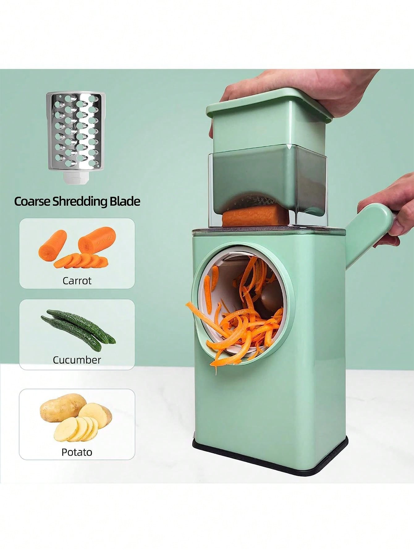 1pc Vegetable Chopper With 3 Blades Cheese Grater With Mandoline