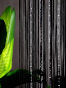 1入裝飾用門/窗簾,直線串珠和類地球珠裝飾,有流蘇設計,適合商店/店面分隔裝飾 - 黑色 - 查看 1