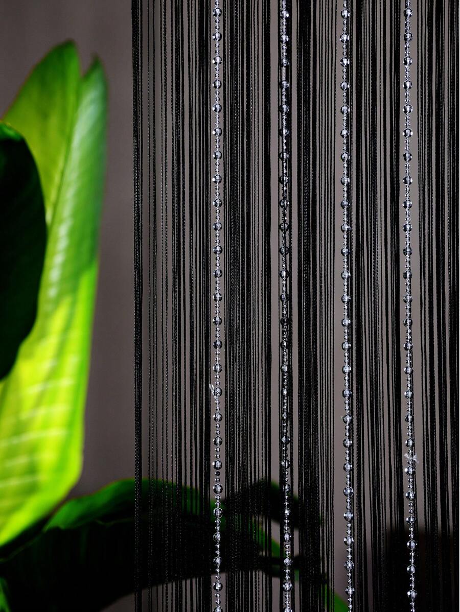 1入裝飾用門/窗簾,直線串珠和類地球珠裝飾,有流蘇設計,適合商店/店面分隔裝飾 - 黑色 - 查看 1