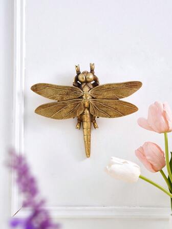 1pc Creative Golden Dragonfly Shaped Wall Decoration Artwork Ornament, Handmade Insect Frame Accessory For Home Party Bug Hall Decor, Unconventional Gift For Insect Enthusiasts,Home Decor ,Room Decor,Wall Decor