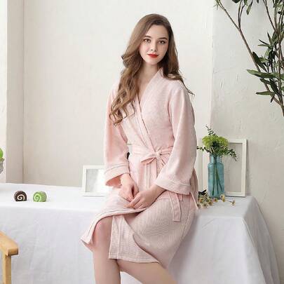 1 件适合温泉的加厚家居浴袍，采用高密度针织技术，快速吸水，男女通用浴袍，适合所有季节夏季婚礼家居浴室装饰返校