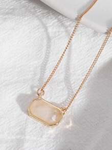 1pc Fashionable Candy-Colored Natural Stone Rectangle-Shaped Simple Short Necklace, Daily Wear - Gold - View 11