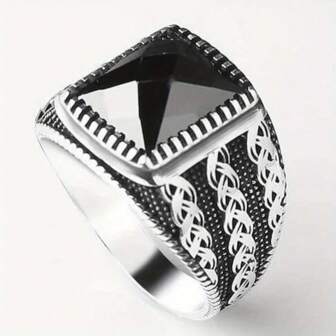1pc Fashionable Business Style Silver Alloy Ring With Cubic Zirconia Decor, Suitable For Men's Daily Wear