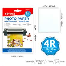 Motarro* MOTARRO 20 Sheets Inkjet Photo Paper 4"* 6" 2880dpi Glossy Dye Ink Photographic Paper Instant Dry Suitable For Dye Ink Printers,School Supplies,Back To School
