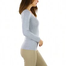 ToBeInStyle Women's Cotton Long Sleeve T-Shirts - V 領 - 希瑟灰色 - 查看 6