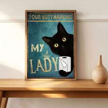 1 cái/bộ Vui Thú vật Phòng tắm tranh sơn dầu Treo tranh : Của bạn Mông Khăn ăn Lady - Đen Mèo Hình ảnh In Phòng vệ sinh Trang trí Màu xanh Áp phích , Tác phẩm nghệ thuật Đồ trang trí Đối với Nhà  , Không có Khung - Nhiều màu - Xem 5