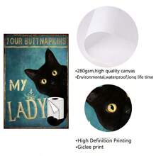 1 cái/bộ Vui Thú vật Phòng tắm tranh sơn dầu Treo tranh : Của bạn Mông Khăn ăn Lady - Đen Mèo Hình ảnh In Phòng vệ sinh Trang trí Màu xanh Áp phích , Tác phẩm nghệ thuật Đồ trang trí Đối với Nhà  , Không có Khung - Nhiều màu - Xem 10