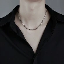 1 Dây chuyền xích xương đòn bằng thép không gỉ không phai màu đính đá Rhinestone bất đối xứng dành cho nam, Quà tặng hoàn hảo cho bạn trai, cha, v.v. - dây chuyền kim cương - Xem 2