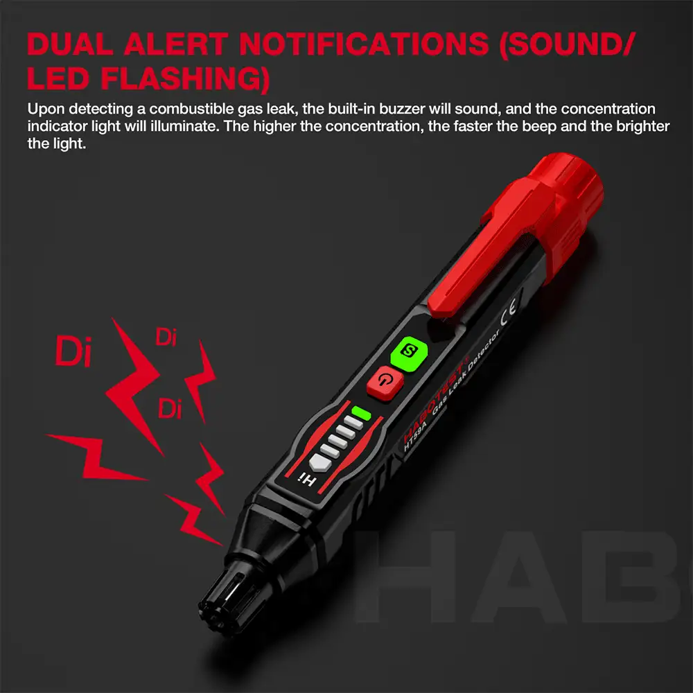 HABOTEST Khí ga Hở Máy dò Có thể mang đi Tự nhiên Dễ cháy Khí ga Máy dò Màn hình LCD Sự tập trung Với Nghe được & Trực quan Báo thức Khí ga Máy phân tích - màu đen - Xem 5