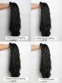 24英寸黑色发带假发，合成长卷发假发，蓬松波浪卷，耐热纤维假发，适合女性日常佩戴 - 黑色 - 查看 8