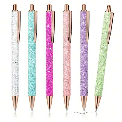 1pc Bling Sparkly Metal Pens, Retractable Ballpoint Pens Cute Glitter 1.0mm Black Ink Fine Point Gift Pens Writing Journaling Pens Back To School