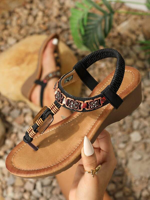 Sandali Di Strass Nuovi Del 2024, Ciabatte Di Diamanti In Stile Bohémien Per Le Donne Con Tacchi A Zeppa E Clip Per Le Dita Dei Piedi