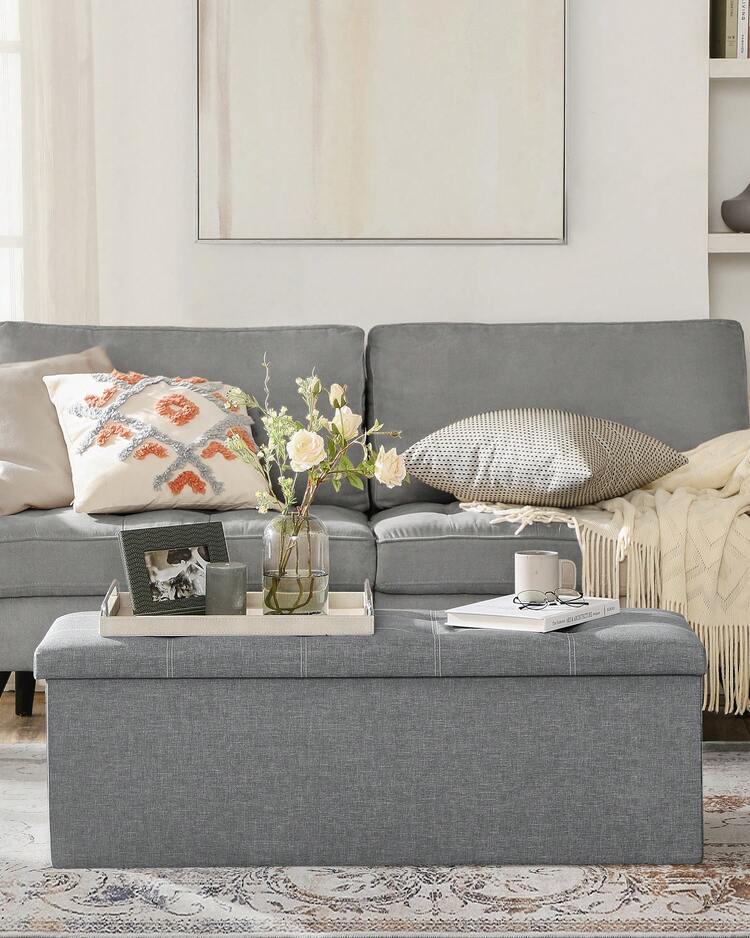 SONGMICS 43 Inches Folding Storage Ottoman Bench Ottoman With Storage FootStool For Bedroom Living Room Holds Up To 660 Lb