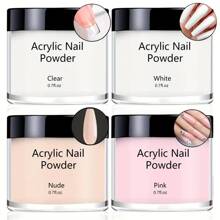 Acrylic Nail Powder Set, 4 Colors Clear Nude Pinkish White Acrylic Pastel Colored Acrylic Nail Powder For Acrylic Nail Extension Engraving, No Need Nail Lamp Cured DIY Nail Charms Nail Gems Nail Supplies Acrylic Press On Nails