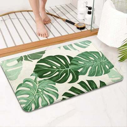 1 Stück grüne Badezimmermatte, rutschfest & saugfähig, blattförmige Badewannenmatte und niedlicher weicher Duschvorleger für Badezimmerdekoration, Bodenteppich, Outdoor-Teppich, Türmatte, Herbstdekoration, Badezimmerzubehör, Eingangsbereichsdekoration