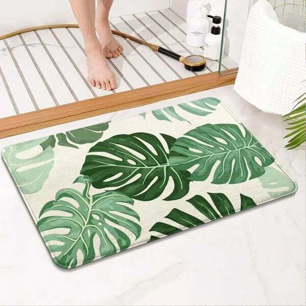 1pc Green Bathroom Mat, Anti-Slip & Absorbent, Leaf Shape Bathtub Mat And Cute Soft Shower Rug For Bathtub Decor Home Bathroom Decor Floor Carpet Outdoor Rug Door Mat Fall Decor Bathroom Accessories Back To School