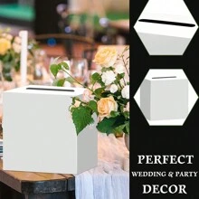 White Card Box/White Foil Wedding Gift Mailbox Cardboard Holder, For Wedding Reception, Shower, Anniversary, Birthday Party, Graduation Tabletop Decor, Envelope Party Money Gift Box Blessing, Wedding, Birthday, Festival, Themed Party, Donation, Gift Card, Celebration Card, Dedication