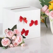 White Card Box/White Foil Wedding Gift Mailbox Cardboard Holder, For Wedding Reception, Shower, Anniversary, Birthday Party, Graduation Tabletop Decor, Envelope Party Money Gift Box Blessing, Wedding, Birthday, Festival, Themed Party, Donation, Gift Card, Celebration Card, Dedication