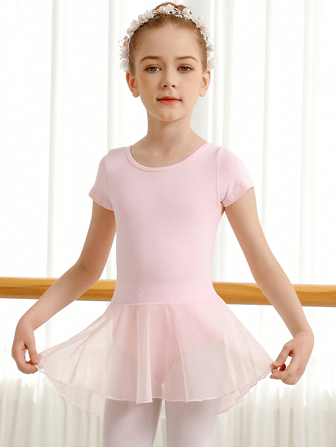 Ballet Leotard For Girls Short Sleeve Water-Drop Hollow Back Dance Leotard Toddler Mesh Mesh Dance Dress For Dance Performance