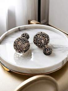 1pair Vintage Hollow Out Flower Pattern Dual-Purpose Earrings For Women, Chic & Versatile Hollow Ball Stud Earrings, Fashionable & Personalized Ear Jewelry - Ball Earrings - View 1