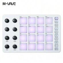 M-Vave Wireless Midi Controller With Built-In Battery, Perfectly Compatible With Mainstream Digital Audio Workstations (Daw), Backlit Silicone Button Design, Silent Pressing And Responsive, 2 Sets Of 8 360-Degree Rotating Encoders, 2 Sets Of 16 Rgb Backlit Drum Pads, Dynamic Sensing And Touch Feedback, 3.5mm Midi Output Interface, Built-In Note Repeat Function - White - View 7