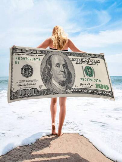 1 件美元图案印花柔软沙滩巾，适合游泳、露营和度假，非常适合瑜伽、潜水和旅行夏季旅行，度假浴室装饰海滩必需品