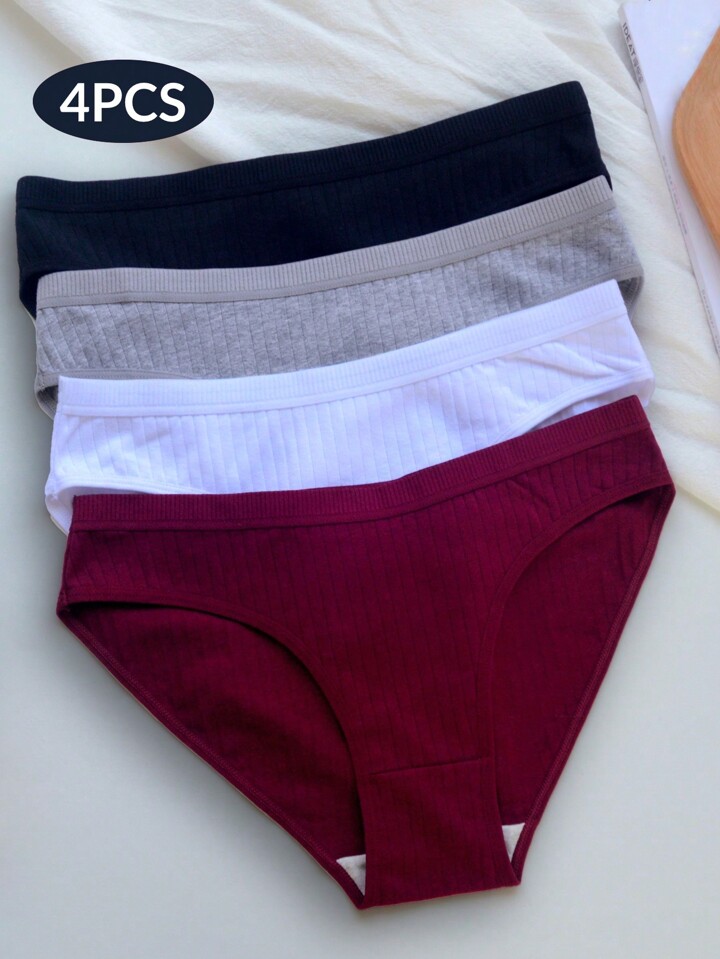 Calzones Mujer Shein 4pcs Ladies' Solid Color Black Multi-Color