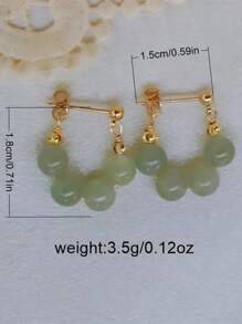 1 Par De Brincos Redondos De Contas De Jade Imitação Vintage Para Mulheres, Jóias De Orelha Estilo Retrô Com Sentimento De Alta Classe
