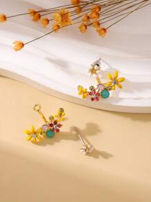 1 对甜美花朵形状优雅女士耳钉情人节、妈妈、母亲、母亲节、礼物 - 彩色 - 查看 15