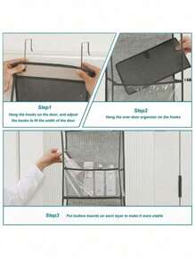 1个160厘米6格可折叠悬挂式收纳袋，适合存放零食、玩具、衣物，灰色，带2个挂钩，可悬挂在厨房/浴室墙壁/橱柜/门上。