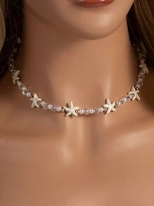 1根多色海藍寶石海星假珍珠水晶頸鏈