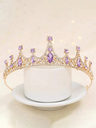 1pc Purple Women's Fashionable Princess Crown Hair Hoop With Rhinestones, Perfect For Birthday Party Or Wedding Royal Tiaras Costume Crown Hair Garland Headpiece, Tiara Crown, Bridesmaids Gifts