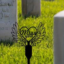 1入組有翼金屬心形紀念園區樁,悼念標誌,墓地墓碑,致敬荊棘園藝裝飾,心形標誌戶外花園裝飾 - 想你 - 查看 3