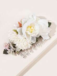 Cô dâu Seaside Resort Vải mô phỏng hoa hồng Lược chải tóc thời trang đội đầu với lược kim loại và phong cách Mori - trắng - Xem 7